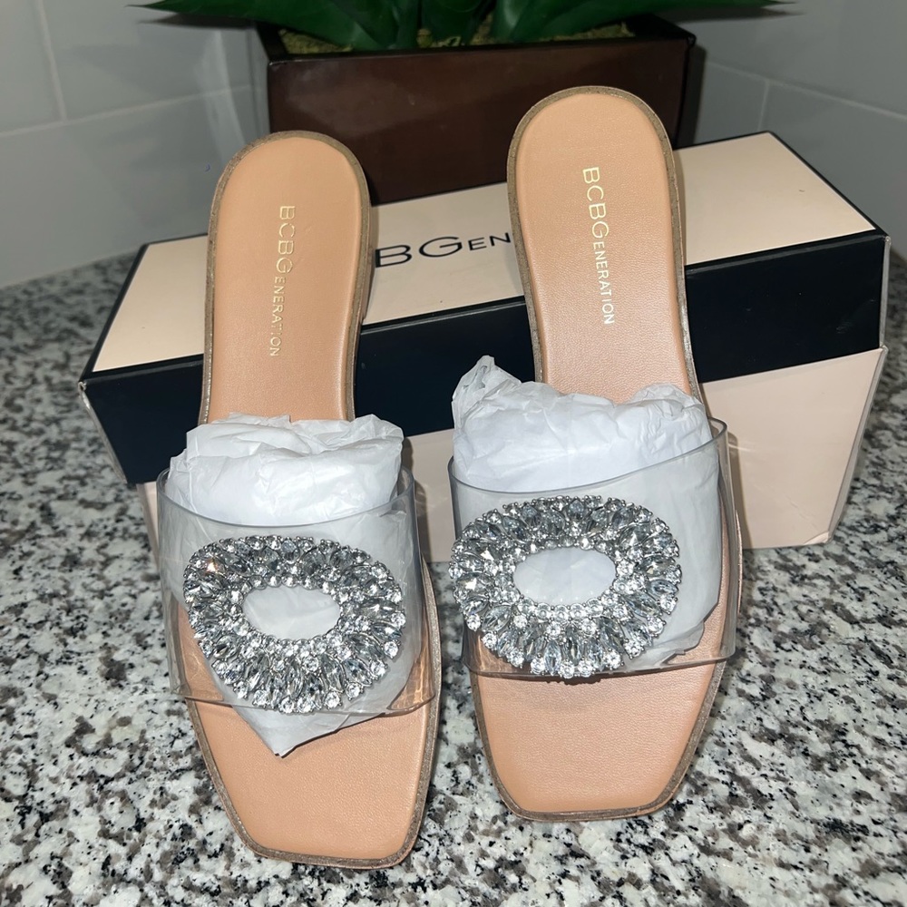 BCBGeneration Sandals Clear/Tan size 7/ New with box and tag